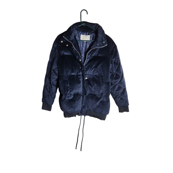 Lost Ink Jackets & Blazers - Lost Ink Womens Quilted Velvet Puffer Jacket Navy Blue US 1X